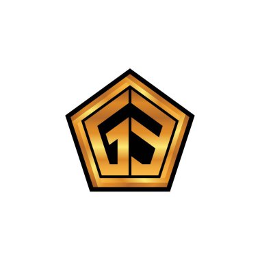 Yalıtılmış arka plan, altın geometrik şekil, altın geometrik şekil, altın ve altın monograma sahip GE logosu.