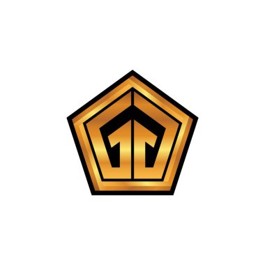 GG ilk monogramı geometrik altın şekil tasarımı ile izole arkaplan, altın geometrik şekil, altın ve altın monogram