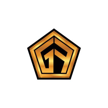 GF logosu, izole arka planda geometrik altın şekilli tasarım, altın geometrik şekil, altın ve altın monogram ile ilk monogram