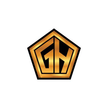 Yalıtılmış arkaplan, altın geometrik şekil, altın geometrik şekil, altın ve altın monograma sahip GH logosu