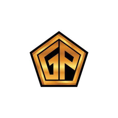 GP logosu, izole arka planda geometrik altın şekilli tasarım, altın geometrik şekil, altın ve altın monogram içeren ilk monogram