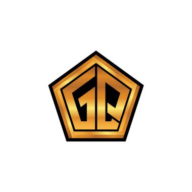 GQ ilk monogramı geometrik altın şekil tasarımı ile izole arkaplan, altın geometrik şekil, altın ve altın monogram
