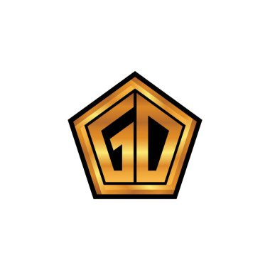 GO ilk monogramı geometrik altın şekil tasarımı ile izole arka plan, altın geometrik şekil, altın ve altın monogram