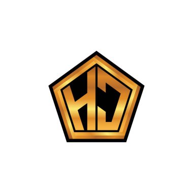 İzole arka plan, altın geometrik şekil, altın geometrik şekil, altın ve altın monogram geometrik tasarımı ile HC ilk monogram