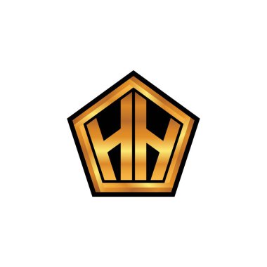 İzole arkaplan, altın geometrik şekil, altın geometrik şekil, altın ve altın monograma sahip geometrik altın şekilli ilk logo