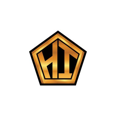 İzole arkaplan, altın geometrik şekil, altın geometrik şekil, altın ve altın monogram ile geometrik altın şekilli ilk logo