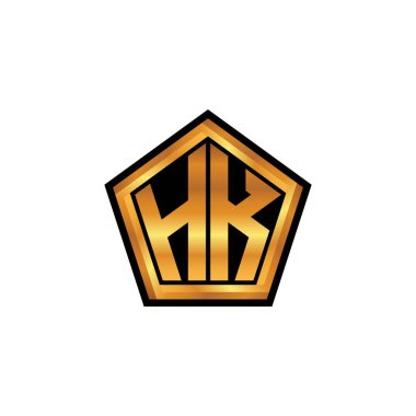 İzole arkaplan, altın geometrik şekil, altın geometrik şekil, altın ve altın monogram ile geometrik altın şekil tasarımı ile HK logosu