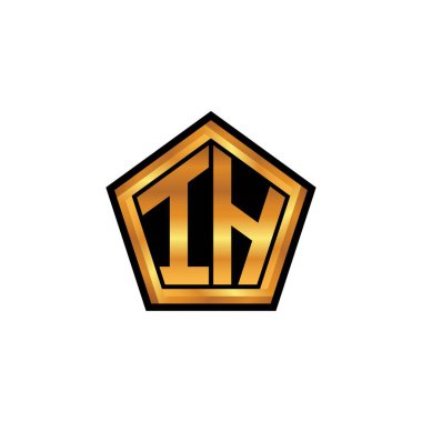 Yalıtılmış arkaplan, altın geometrik şekil, altın geometrik şekil, altın ve altın monogram ile geometrik altın şekilli ilk logo
