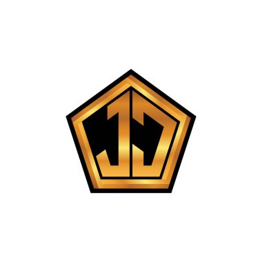 İzole arkaplan, altın geometrik şekil, altın geometrik şekil, altın ve altın monograma sahip geometrik altın şekilli ilk logo.