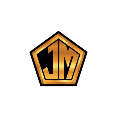İzole arkaplan, altın geometrik şekil, altın geometrik şekil, altın ve altın monogram ile geometrik altın şekilli ilk logo