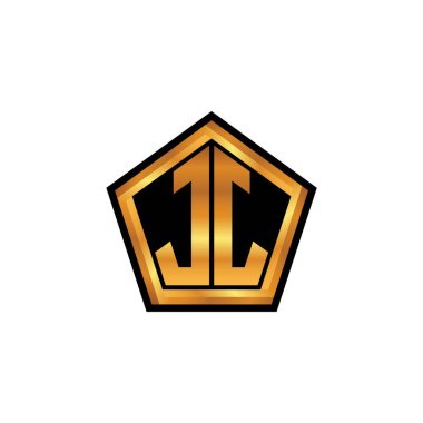 İzole arkaplan, altın geometrik şekil, altın geometrik şekil, altın ve altın monogram ile geometrik altın şekil tasarımlı JJ logosu