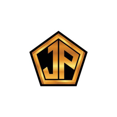 İzole arkaplan, altın geometrik şekil, altın geometrik şekil, altın ve altın monogram ile geometrik altın şekilli ilk logo