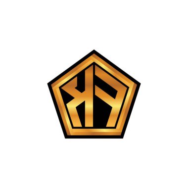 İzole arka plan, altın geometrik şekil, altın geometrik şekil, altın ve altın monogram geometrik tasarımı ile KF ilk monogramı