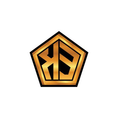 İzole arkaplan, altın geometrik şekil, altın geometrik şekil, altın ve altın monogram ile geometrik altın şekil tasarımlı KE logosu