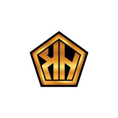 İzole arkaplan, altın geometrik şekil, altın geometrik şekil, altın ve altın monograma sahip geometrik altın şekilli ilk logo