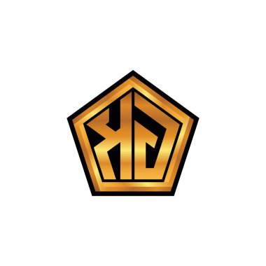 İzole arkaplan, altın geometrik şekil, altın geometrik şekil, altın ve altın monogram ile geometrik altın şekil tasarımlı KG logosu