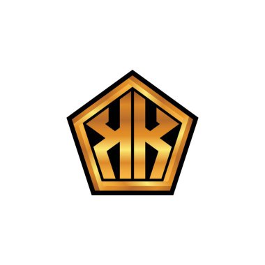 KK logosu, izole arkaplan, altın geometrik şekil tarzı, altın ve altın monograma sahip geometrik altın şekilli tasarım ile ilk monogram