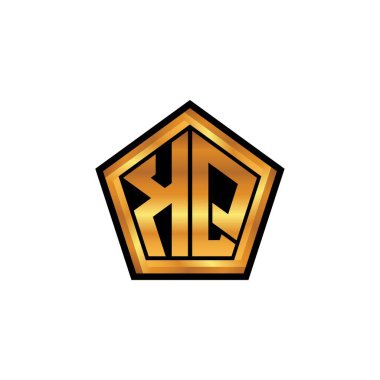 İzole arka plan, altın geometrik şekil, altın geometrik şekil, altın ve altın monogram geometrik tasarımı ile KQ ilk monogramı