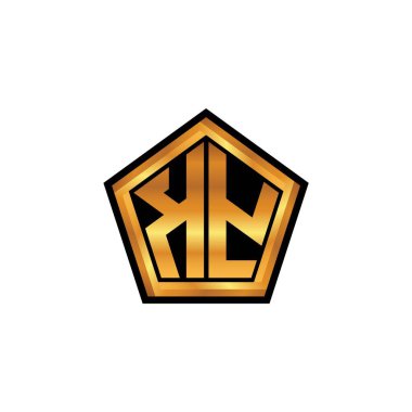İzole arka plan, altın geometrik şekil, altın geometrik şekil, altın ve altın monogram geometrik tasarımı ile KY ilk monogram