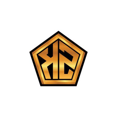 İzole arkaplan, altın geometrik şekil, altın geometrik şekil, altın ve altın monograma sahip geometrik altın şekilli ilk logo