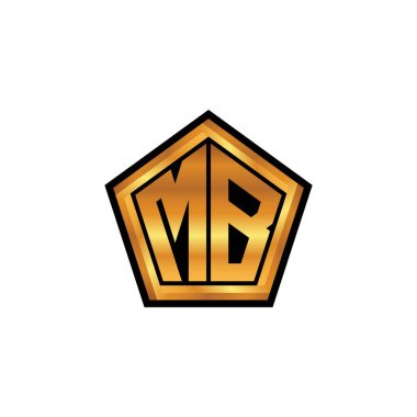 İzole arkaplan, altın geometrik şekil, altın geometrik şekil, altın ve altın monogram ile geometrik altın şekilli ilk logo