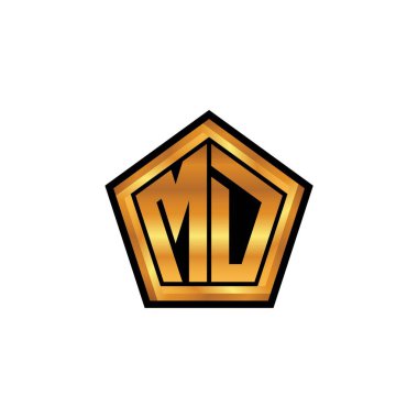 İzole arkaplan, altın geometrik şekil, altın geometrik şekil, altın ve altın monogram ile geometrik altın şekilli ilk logo