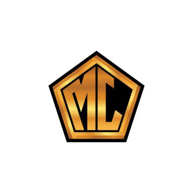 İzole arkaplan, altın geometrik şekil, altın geometrik şekil, altın ve altın monogram ile geometrik altın şekil tasarımlı MJ logosu