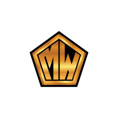 İzole arkaplan, altın geometrik şekil, altın geometrik şekil, altın ve altın monogram ile geometrik altın şekilli ilk logo