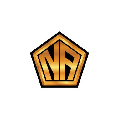 Yalıtılmış arka plan, altın geometrik şekil, altın geometrik şekil, altın ve altın monogram ile Geometrik Altın Şekil tasarımlı NA logosu