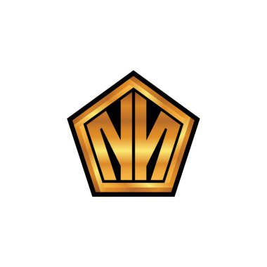 İzole arkaplan, altın geometrik şekil, altın geometrik şekil, altın ve altın monogram ile geometrik altın şekil tasarımlı NN logosu