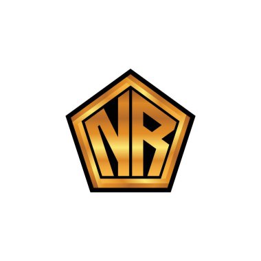 Yalıtılmış arka plan, altın geometrik şekil, altın geometrik şekil, altın ve altın monogram ile Geometrik Altın Şekil Tasarımı ile NR logosu