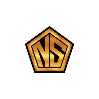 Yalıtılmış arka plan, altın geometrik şekil, altın geometrik şekil, altın ve altın monogram ile geometrik altın şekilli ilk logo