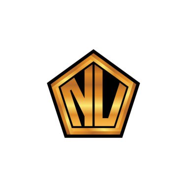 Yalıtılmış arka plan, altın geometrik şekil, altın geometrik şekil, altın ve altın monogram ile geometrik altın şekilli ilk logo