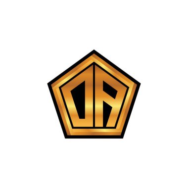 Yalıtılmış arka plan, altın geometrik şekil, altın geometrik şekil, altın ve altın monogram ile geometrik altın şekilli ilk logo