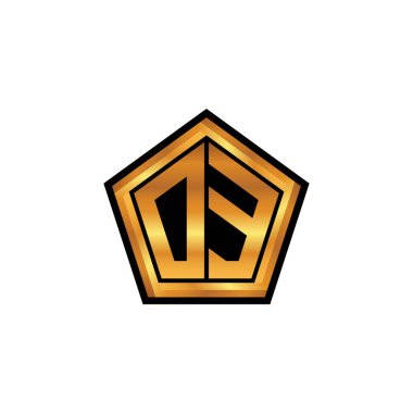 Yalıtılmış arka plan, altın geometrik şekil, altın geometrik şekil, altın ve altın monogram ile geometrik altın şekilli ilk logo
