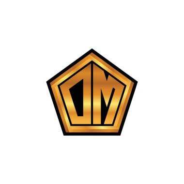 İzole arka planda geometrik altın şekil tasarımı, altın geometrik şekil tarzı, altın ve altın monograma sahip ilk OM logosu
