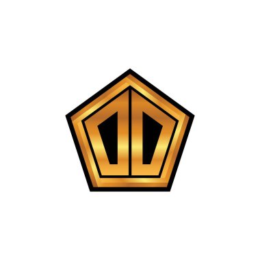 İzole arkaplan, altın geometrik şekil, altın geometrik şekil, altın ve altın monogram ile geometrik altın şekilli ilk logo
