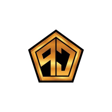 İzole arkaplan, altın geometrik şekil, altın geometrik şekil, altın ve altın monogram ile geometrik altın şekil tasarımı ile ilk monogram