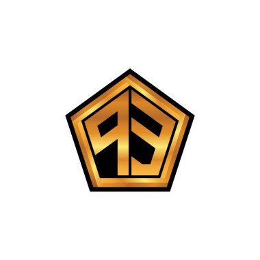 İzole arkaplan, altın geometrik şekil, altın geometrik şekil, altın ve altın monogram ile geometrik altın şekil tasarımı ile ilk monogram