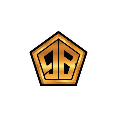 İzole arkaplan, altın geometrik şekil, altın geometrik şekil, altın ve altın monogram ile geometrik altın şekilli ilk logo