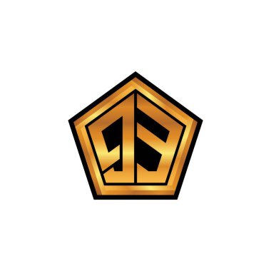 İzole arkaplan, altın geometrik şekil, altın geometrik şekil, altın ve altın monogram ile geometrik altın şekil tasarımı ile QE ilk monogram