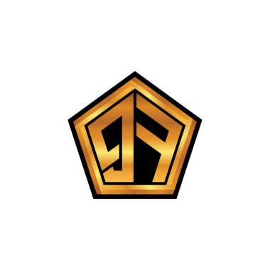 İzole arkaplan, altın geometrik şekil, altın geometrik şekil, altın ve altın monogram ile geometrik altın şekil tasarımlı QF logosu