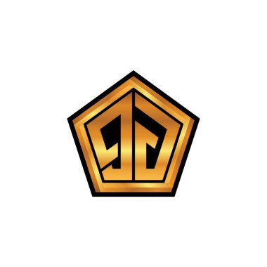 İzole arkaplan, altın geometrik şekil, altın geometrik şekil, altın ve altın monogram ile geometrik altın şekil tasarımlı QG logosu