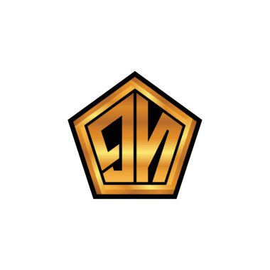 Yalıtılmış arka plan, altın geometrik şekil, altın geometrik şekil, altın ve altın monogram ile geometrik altın şekil tasarımı ile QN logosu