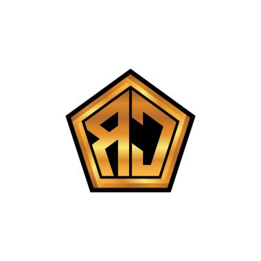 İzole arkaplan, altın geometrik şekil, altın geometrik şekil, altın ve altın monogram içeren geometrik altın şekilli ilk logo