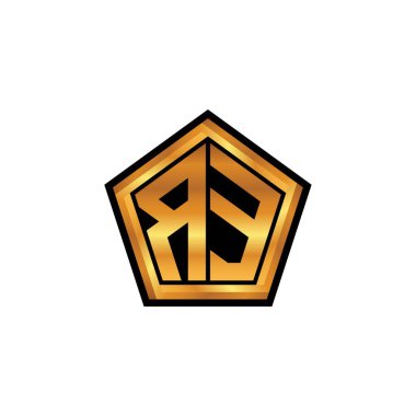 Yalıtılmış arka plan, altın geometrik şekil, altın geometrik şekil, altın ve altın monogram içeren geometrik altın şekilli RE logosu