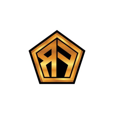 RF logosu, izole arka planda geometrik altın şekilli tasarım, altın geometrik şekil, altın ve altın monogram ile ilk monogram