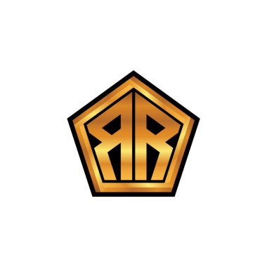 İzole arka planda geometrik altın şekil tasarımlı RR logosu, altın geometrik şekil tarzı, altın ve altın monogram