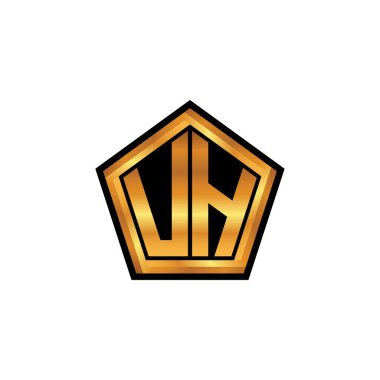 Uh ilk logo geometrik altın şekilli tasarım izole arka plan, altın geometrik şekil, altın ve altın monogram