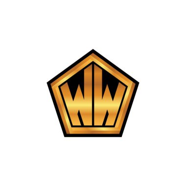 İzole arka plan, altın geometrik şekil, altın geometrik şekil, altın ve altın monogram geometrik tasarımı ile WW ilk monogram